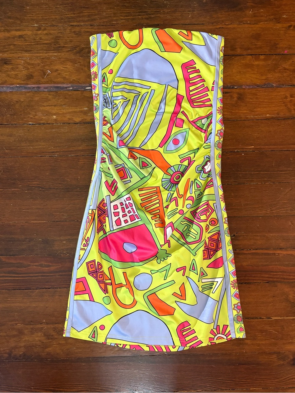 Gretchen Scott green pink bright patterned colorful tube strapless dress size XS